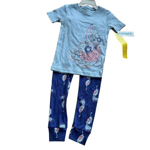 Carters Peacock Pajama Size 4 Toddler Girl Blue Short Sleeve Cotton NWT - Picture 1 of 3